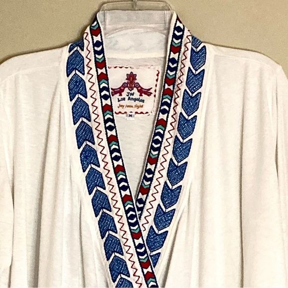 Johnny Was Floral Embroidered Open Draped Waterfall Knit Cardigan White Size M - Picture 2 of 11